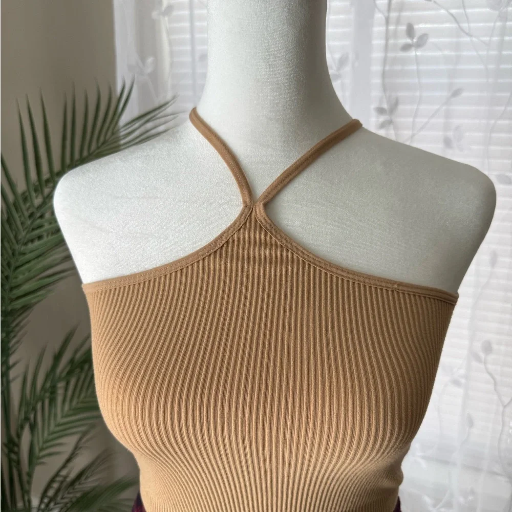 Tan Halter Ribbed Top - Picture 2 of 4